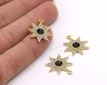 18X23mm 24 k Shiny Gold Plated CZ Micro Pave North Star Pendant , CZ Pave North Star Charms , Cubic Zirconia North Star Charms - GLD1086