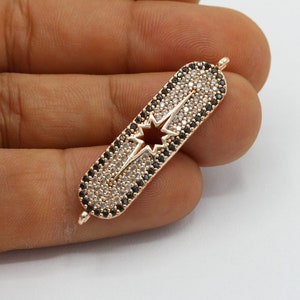 10x41mm Rose Gold Plated CZ Micro Pave North Star Bracelet Charms , CZ Pave Bracelet Charms , Cubic Zirconia Bracelet Charms - CZ302