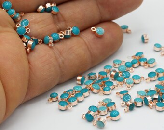 4x6mm Rose Gold Plated Charms Connector , Turquoise  Pendant - RSG262