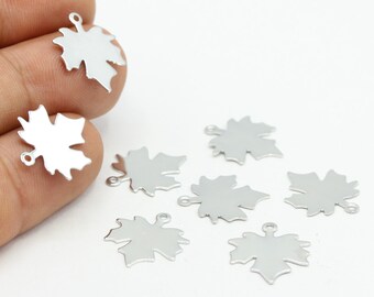 15x17mm Rhodium ( silver ) Plated Leaf Charms , Leaf Pendants , Necklace Findings - RDM385