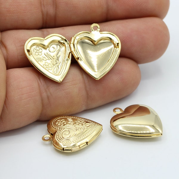 20x22mm 24 k Shiny Gold Plated Heart Locket Charms - GLD450