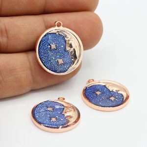 21x24mm Rose Gold Plated Moon Pendants , Medallion Pendants , Enamel Pendants , Necklace Findings - RSG608