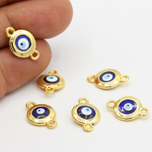 11x17mm 24k Shiny Gold Plated Evil Eye Connectors Evil Eye Bracelet Charms Evil Eye Pendant,Double Sided Evil Eye, Bracelet Findings- GLD783