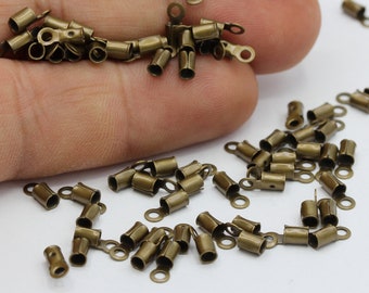 Inner 2,3mm Antique Bronze Cord End , Brass end cap , Crimps ,Cord Tip - TS429