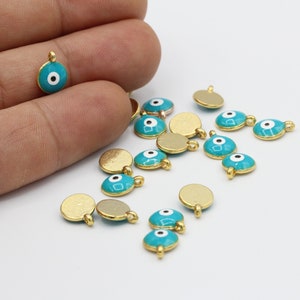 8 x 10 mm 24 k glänzend vergoldet runde Charms, Evil Eye Anhänger - GLD262