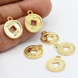 14x17mm 24 k Shiny Gold Plated Chinese Coins , Abundance Coins - GLD112