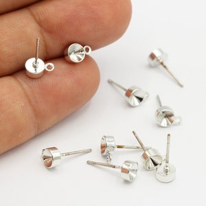 5x14mm Rhodium Plated Round Ear Post , Earring Findings - RDM443