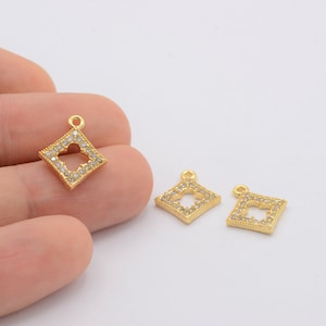 13X16mm 24 k Shiny Gold Plated CZ Micro Pave Flower  Pendant , CZ Pave Round Charms , Cubic Zirconia  Necklace Charms GLD-1033
