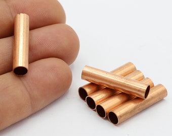 Tubos redondos de cobre crudo de 6 x 27 mm, cuentas tubulares redondas, tubos espaciadores - RAW224