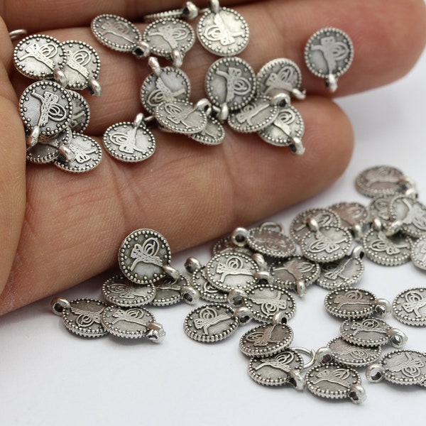 8mm Antique Silver Plated  Ottoman Disc , Ottoman Signature Charms - TS375