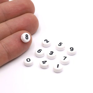 7mm Plastic Beads  Numbers, Pave Numbers ,Plastic Spacer beads Numbers, Spacer Number Charms - TS209