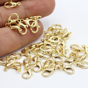 10 pcs Shiny Gold Lobster Clasp, Gold Color Lobster Clasp 24k 12mm - GLD1