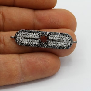 10x41mm Gunmetal Plated CZ Micro Pave North Star Bracelet Charms ,CZ Pave North Star Bracelet Charms ,Cubic Zirconia Bracelet Charms - CZ299