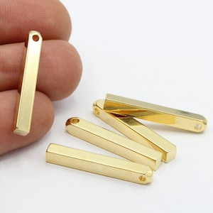4x30mm 24 k Shiny Gold Plated Bar Charms , Square Bar Pendants , Nameplate Bar , Necklace Findings - GLD655