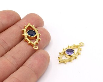 24 k glänzend vergoldet, Auge Anhänger, Auge Zubehör, Auge Halskette Rohling, Emaille Auge Anhänger, 15 x 30 mm - GLD1372-1