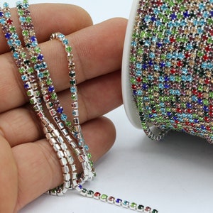 SS8.5 ( 2,5mm ) Silver Tone  Crystal AB , Crystal Rhinestone Banding Chain - High Quality Czech Stones - Radiant - CHN140