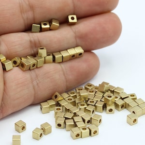 4mm Raw Brass Spacer Cube Beads , Brass Spacer Beads , Square Beads , Raw Brass Findings - RAW299