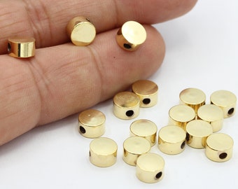 7mm 24 k Shiny Gold Plated Spacer Beads , Round Beads , Gold Tube Beads , Flat Round Beads , Stamping Tag - GLD661