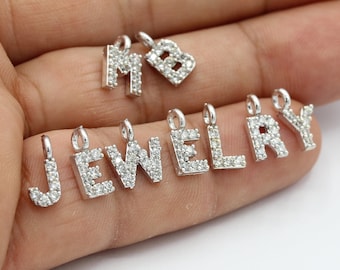 5x11mm Rhodium Plated Cz Letters , Cubic Zirconia Letter - RDM449