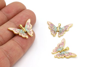 Butterfly Necklace 18x25mm 24 K Shiny Gold Plated Butterfly Charms, Butterfly Pendants, Gold Plated Butterfly, Enamel Butterfly - GLD2003