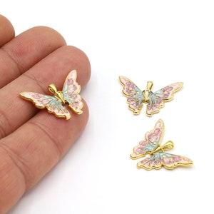 Butterfly Necklace 18x25mm 24 K Shiny Gold Plated Butterfly Charms, Butterfly Pendants, Gold Plated Butterfly, Enamel Butterfly - GLD2003