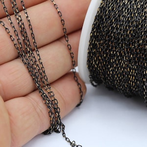 1,5x2,7mm Black Faceted Chains , Soldered Chain , Oval Rolo Chains  - CHN107