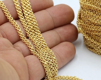Cadenas de eslabones, cadenas soldadas, cadenas de barra y gargantillas chapadas en oro brillante de 24 quilates de 3,5 mm - CHN182