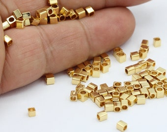 2,5x3mm 24 k Shiny Gold Plated Spacer Cube Beads , Brass Spacer Beads - GLD735