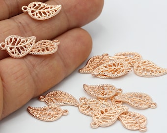 10x18mm Rose Gold Plated Leaf Charms - RSG160
