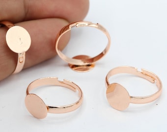 Inner Size 19mm Rose Gold Plated Adjustable Ring Settings  , Bazel Rings, Ring Blanks Base with 10mm Pad  - RSG735
