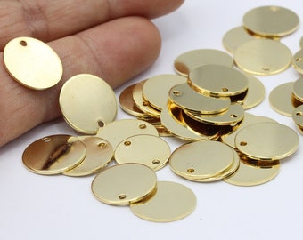 Disque rond plaqué or brillant 24 carats de 16 mm, blanc d'estampage, pièces de monnaie - GLD308