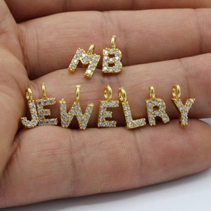 Shiny Gold Pave Initial Charms, Gold Letter Charms , CZ Initial Charm, Cubic Zirconia Letters 24k 5x11mm - GLD220