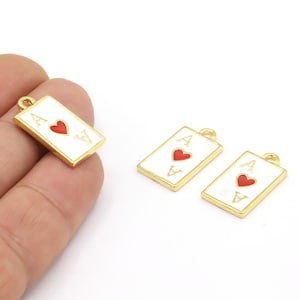 Pendentif cartes à jouer 13 x 23 mm plaqué or brillant 24 carats, émail plaqué or, cartes de couleurs en émail, collier coeur, accessoires de collier - GLD2365