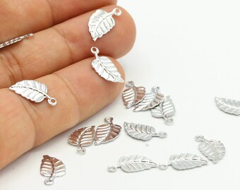 8x15mm Rhodium Plated Leaf Charms , Leaf Pendants , Silver Necklace Findings - RDM357