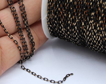 THE46 16,5 Feet Black Faceted Chains 2,2x3mm flat curb chains brass soldered chains