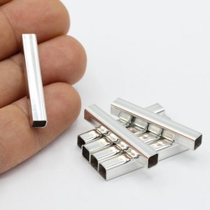 5x5x33mm Rhodium Plated Square Tubes , Long Tube Beads , Tubes  - RDM200