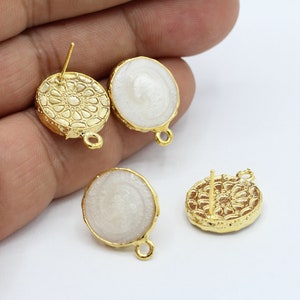 16x20mm 24 k Shiny Gold Plated Round Enamel Earring , Enamel Round Stud Earrings , Earring Findings - GLD800
