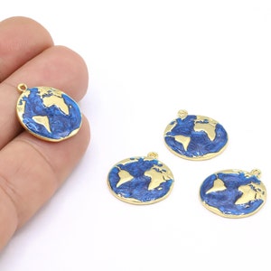 19x22mm 24 K Shiny Plated  World Map Pendant, Earth Pendant, World Charms, Travel Pendant, World Map Charms, Necklace, Enamel World - GLD73