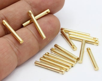 2,3x20mm 24 k Shiny Gold Plated Bar Charms , Round Bar Pendants , Bar Necklace , Connector Bar , Necklace Findings - GLD807