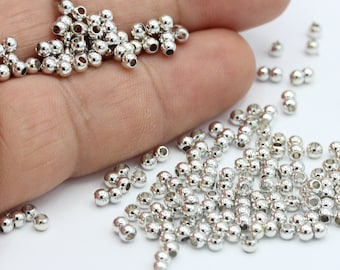 3mmロジウムメッキ真鍮スペーサービーズ、ボールビーズ、ネックレス・ブレスレット用金具 - RDM402