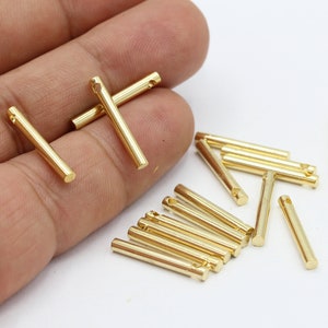 2,3x20mm 24 k Shiny Gold Plated Bar Charms , Round Bar Pendants , Bar Necklace , Connector Bar , Necklace Findings - GLD807