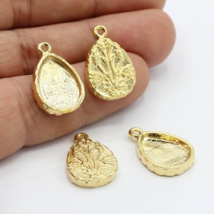 14x22mm 24 k Shiny Gold Plated Bazel Setting, Gold Plated Drop Pendant, Gold Plated Drop Necklace, - GLD140