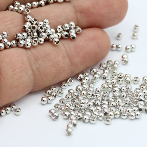 3mm Rhodium Plated Solid Brass Spacer Beads , Ball Beads , Necklace and Bracelet Findings - RDM402