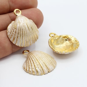 25x30mm 24 k Shiny Gold Plated Cowrie Shell Charms , Enamel Oyster Charms , Shell Charms - GLD762