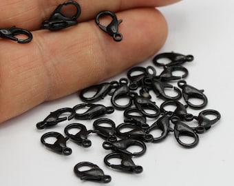 12mm Black Plated Lobster Clasp , Black Painted Claw Clasp - TS485