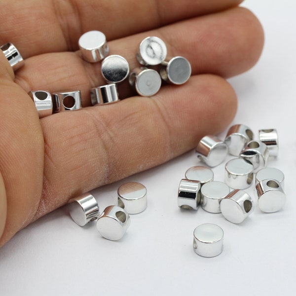 7mm Rhodium Plated Spacer Beads , Round Beads , Silver Tube Beads , Flat Round Beads , Stamping Tag  - RDM245