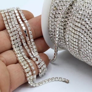 SS12 ( 3mm ) Silver Tone Crystal AB , Crystal Rhinestone Banding Chain - High Quality Czech Stones - Radiant - CHN158