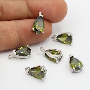 7,5x13mm Rhodium Plated CZ Micro Pave Drop Pendant , CZ Pave Drop Charms , Cubic Zirconia Drop Charms - CZ358