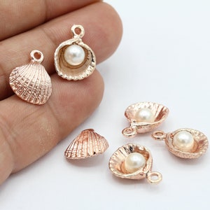 13x17mm Rose Gold Plated Pearl Shell Pendants , Pearl Charms , Oyster Pendants , Necklace Findings - RSG727