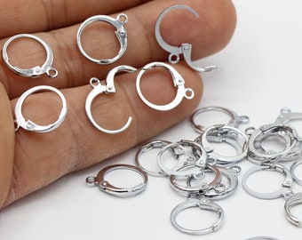 Boucles d'oreilles dormeuses 12 x 14 mm plaquées rhodium, fermoirs dormeurs unis - RDM197
